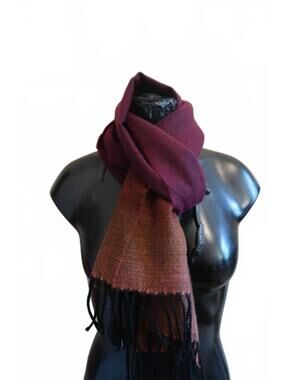 100% Cashmere Two-Tone Burgundy and orange-Brown Scarf Made in Scotland